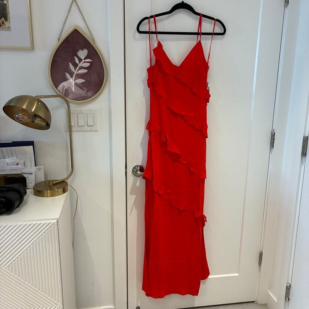 NEW Good American Red Bias Cut Midi Dress Sz Medium - Picture 2 of 12